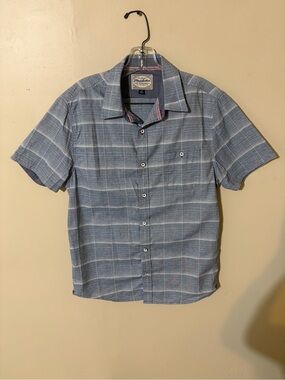 Flag & Anthem Men’s Casual Blue Plaid Short-Sleeve Button-Down Shirt M